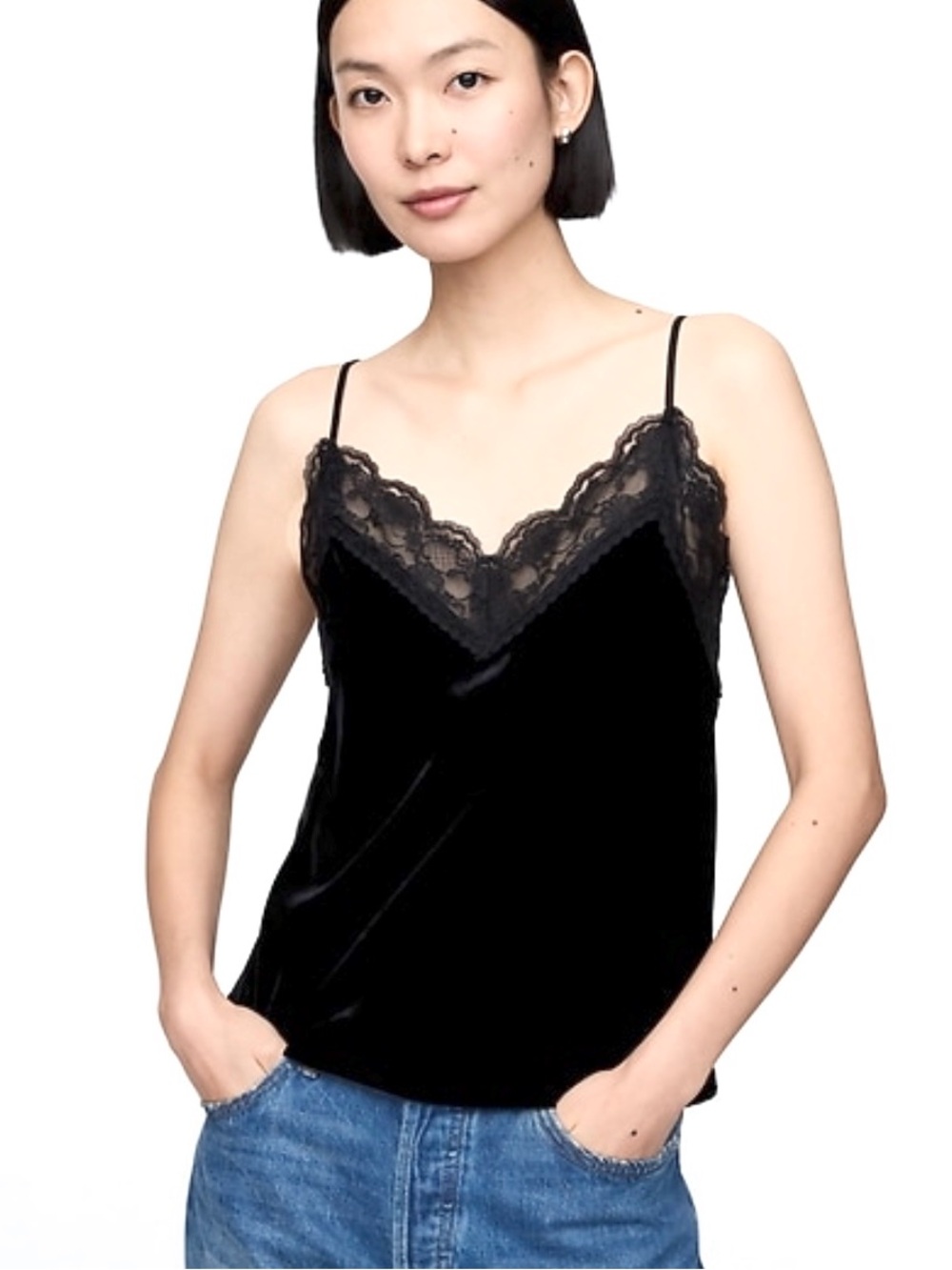 New GAP velvet lace trim cami tank top black Small